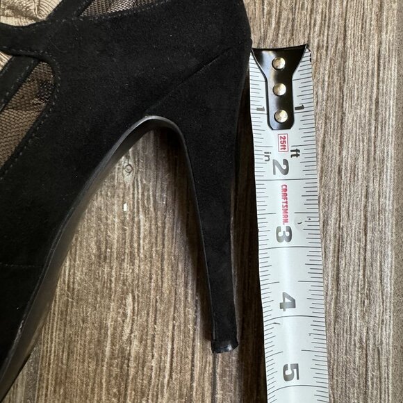 Nine West Platform Heels Women 6M Black Suede Mesh Mary Jane Y2K Fairy Sheer Toe - Picture 6 of 7